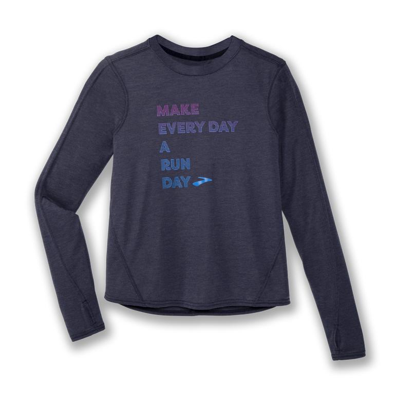 Brooks Distance Graphic - Womens Long Sleeve Running Shirt - Heather Navy/Everyday (89265BCGF)